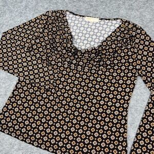 Michael Kors Top Womens Large Black Gold Medallion Draped Neck Blouse Shirt‎